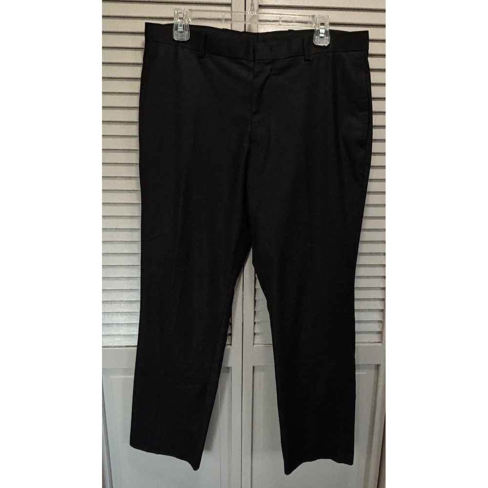 INC Black Trousers Slim Fit Straight Leg Flat Front Pant Size 32x30 Mid Rise